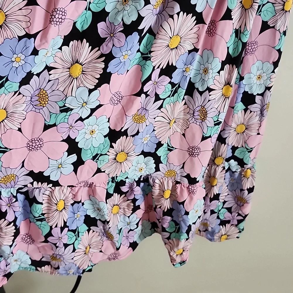 Storia Multicolor Floral Princess Midi Dress Empire Waist Smocked Back Medium